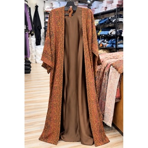 Abaya en pashmina imprimé pour femme avec châle assorti et ceinture de taille, robe kimono longue ouverte sur le devant, luxueuse, modeste, musulmane, islamique, à capuche, longueur au sol - Product Image 3
