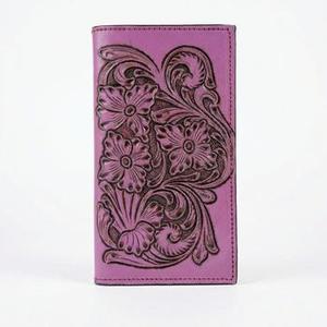Cartera Larga Bifold de Cuero 100% Genuino Color Rosa para Mujer con Grabados Florales y Múltiples Ranuras para Tarjetas y Pasaporte - Product Image 4