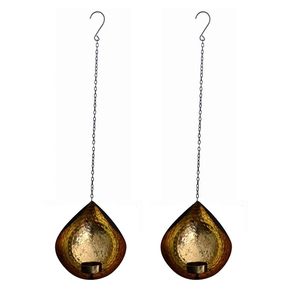 Handmade Hammered Copper Teardrop Hanging <b>Tea</b> Light Candle Holder Set of 2 Decorative Wall Hanging Lantern for Home Decor - Product Image 3