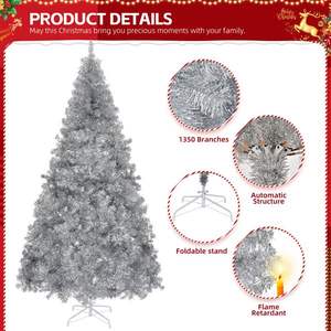 8 FT Unlit incernierato albero di pino di natale con rami 1350 punte argento artificiale albero con robusto supporto in metallo - Product Image 3
