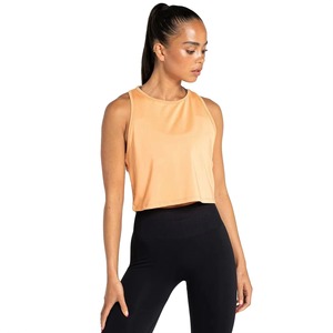 Women's Orange Sleeveless Crop <b>Top</b> O-Neck Knitted Spandex Polyester Quick Dry Sporty Fit Spring Summer Wear - Product Image 1