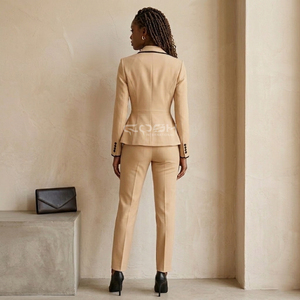 Cosh International Greek Apparel Delta Sigma Blazer de Color Beige Sólido, Manga Larga, Forrado, Formal, con Doble Ribete - Product Image 5