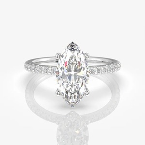 Bague de fiançailles en diamant de laboratoire taille marquise 1,12 carat, or jaune 14 carats, pavé solitaire, bague de mariage - Product Image 3