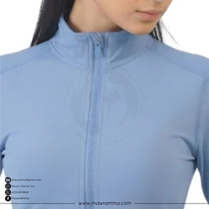 Women's Solid Blue Full Zip <b>Yoga</b> <b>Jacket</b> Stand Neck Long Sleeve Breathable Spandex Polyester Sportswear Regular Fit - Product Image 6