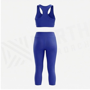 2 Piece Yoga Set Racerback <b>Crop</b> <b>Top</b> High Waist Calf Length Leggings Solid <b>Blue</b> Seamless Breathable Women's Sportswear Front - Product Image 2
