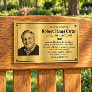 <b>Personalised</b> Modern Memorial Brass Rectangle <b>Plaque</b> with Custom Photo Engraving for Remembrance and Tribute - Product Image 2