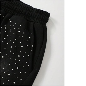 Pantalones Cortos Deportivos de Alta Calidad con Lavado Ácido, Personalizados, Casuales, para Hombre, Cintura Media, con Cordón, Estampado de Diamantes de Imitación, Tejido de Punto 100% - Product Image 5