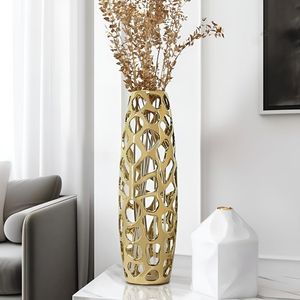 Vase à fleurs en métal design moderne, pièce décorative pour table de salon, centre de table élégant, décoration florale pour la maison - Product Image 1
