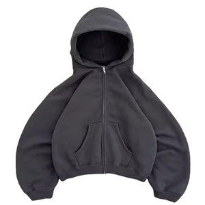 Wholesale Custom <b>Vintage</b> Grey Zip Up Hoodie <b>Sweatshirt</b> Plain Heavyweight Fleece <b>Oversized</b> Drop Shoulder Full Zip Casual Wear - Product Image 1