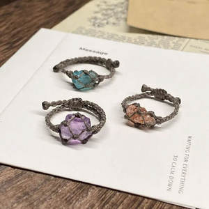 Anillos de Macramé con Cristales Crudos al por Mayor, Mangalmay Corporation, Amatista, Citrino, Topacio Azul, Joyería de Piedras sin Cortar, Hecho a Mano en India - Product Image 1