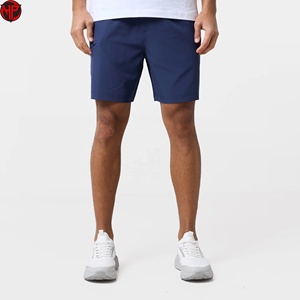 Shorts de sport décontractés pour hommes, couleur unie, tissés, respirants, séchage rapide, taille mi-haute, avec poches, 100 % coton, pour usage quotidien - Product Image 1