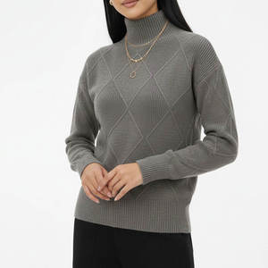 Women's Gray <b>Argyle</b> Crew Neck sweatshirt Turtleneck Knitted <b>Sweater</b> Full Sleeve Casual Autumn Wear Anti-Pilling 100% Acrylic - Product Image 2