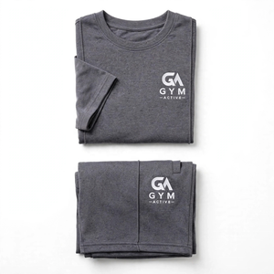 Ensemble décontracté d'été deux pièces GYM ACTIVE MS-20 pour homme : T-shirt tricoté respirant à col rond en Spandex/Coton et short - Product Image 4
