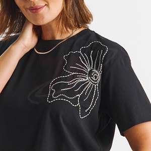 T-shirt décontracté pour femme ZM, couleur unie, col rond, manches courtes, coupe classique, 100% coton, tissu jersey respirant, à porter toute l'année - Product Image 3