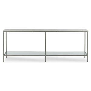Mesa Consola Moderna Extra Larga Convertible con Espejo, Superficie de Metal Blanco y Estructura de Metal Gris para Entrada y Uso en Hoteles - Product Image 2