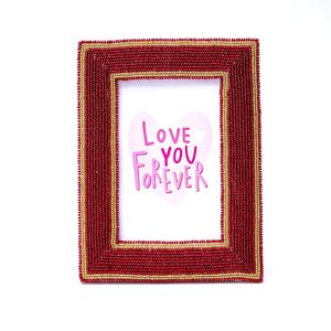 กรอบรูปประดับลูกปัด สีแดงและสีทอง ดีไซน์รักคุณตลอดไป สำหรับตกแต่งโชว์รูปภาพ - Product Image 1