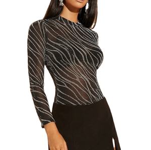 T-shirt décontracté pour femme, col rond, manches courtes, en maille modale transparente et ajourée, imprimé 3D, collection été 2026 - Product Image 1