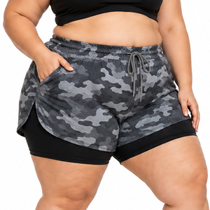 Shorts Deportivos de Doble Capa con Camuflaje para Mujer, Talla Grande, Cintura con Cordón, 2 en 1, Shorts de Yoga Transpirables para Entrenamiento - Product Image 1