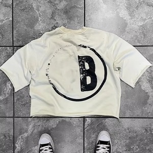 OEM O Neck <b>Drop</b> Shoulder Custom Print 200 Gsm Boxy Fit Cut Edge <b>Acid</b> Sun Faded Vintage Cropped T Shirt for Men Cotton T-shirt - Product Image 4