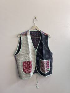 Chaleco de Algodón Kantha para Mujer, Chaleco Corto de Verano, Chaqueta Hecha a Mano con Trabajo de Hilo - Product Image 4