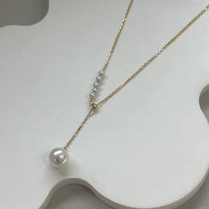 3.5-4mm Simple <b>Fashionable</b> Pearl <b>Necklace</b> with Gold <b>Beads</b> Nearly Round and Almost Flawless One Item One Picture - Product Image 2