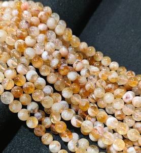 Suministro de Fábrica: Cuentas Redondas de Ágata Soha y Citrino Natural de 8mm con Diseño de Amor y Feng Shui para la Fabricación de Pulseras y Collares - Product Image 1