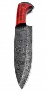 Couteau utilitaire artisanal en acier Damas avec manche personnalisé en bois Pakka rouge, lame fixe, couteau de cuisine pour trancher et travaux manuels, avec trou pour cordon - Product Image 4