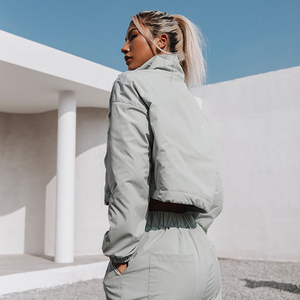 Ensemble sportif 2 pièces pour femme : haut zippé à manches longues et pantalon taille haute, couleur unie, coupe ample, toutes saisons, extérieur en polaire imperméable - Product Image 5