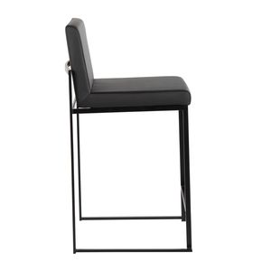 Juego de 3 taburetes contemporáneos Fuji de 26 pulgadas con respaldo alto en acero negro y piel sintética negra - Product Image 3