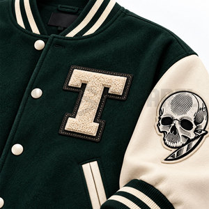 Veste universitaire décontractée et élégante pour homme, de haute qualité, avec col montant, épaules tombantes, patchwork, imperméable, style streetwear - Product Image 5