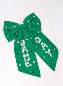 Barrette à cheveux en satin de soie vert et blanc avec perles et nœud brodé, pour le soutien des équipes de football le jour du match - Product Image 2