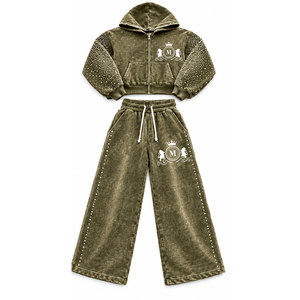 Ensemble de survêtement Mudassar à capuche avec fermeture éclair, longueur intégrale, strass, 450 GSM, 100% coton, vêtements décontractés pour adultes, style hiver - Product Image 6