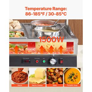 Scaldavivande Elettrico Commerciale in Acciaio Inossidabile con 2 Pentole e 4 Vaschette, Temperatura Regolabile 86~185°F - Product Image 3