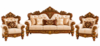 Majestätisches Maharaja-Stil Wohnzimmer-Sofa-Set Traditionelles Gepolstertes Massivholz-Sofa-Set mit Geschnitztem Design und Geknöpfter Rückenlehne USA