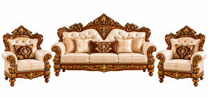 Ensemble de canapés de salon de style Maharaja majestueux, ensemble de canapés traditionnels rembourrés en bois massif avec design sculpté et dossier capitonné, USA - Product Image 6