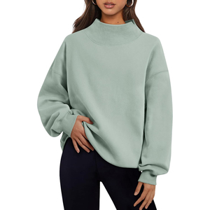 2026 High Quality Women's Oversized <b>Stand</b> Collar Printed Sweatshirt Solid Color <b>Drop</b> Shoulder Long Sleeve Knitted Winter - Product Image 4