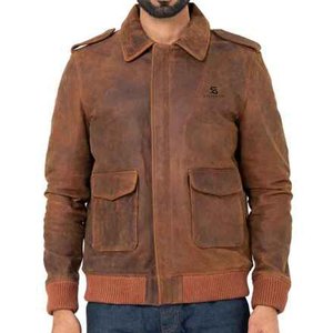 Veste en cuir véritable marron pour homme, col rabattu, fermeture éclair, style vintage, à porter en automne - Product Image 4