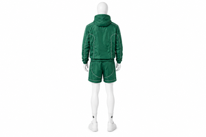 Ensemble 2 pièces sur mesure en satin 100 % polyester : veste coupe-vent et short respirant, style streetwear à capuche pour homme, automne, avec logo personnalisé - Product Image 2