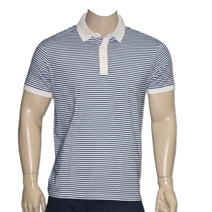 Camiseta de punto a rayas blancas y amarillas de manga corta para hombre, estilo veraniego nuevo, versátil, a la moda, con cuello y bolsillo, de seda helada. - Product Image 3
