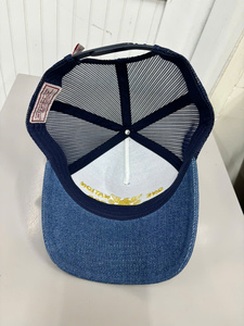 Customizable Embroidery 5 Panel Middle Profile Breathable <b>Navy</b> Mesh Back Denim Trucker <b>Hat</b> for Adults Vietnam Made Casual Wear - Product Image 4