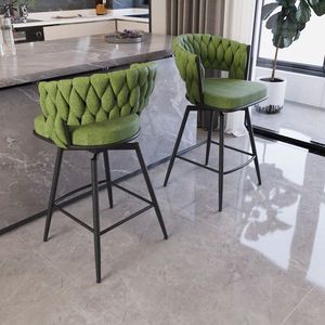 26\" Suede Woven Bar Stool Set 4-Barstools Black Legs 360 Swivel No Adjustable Kitchen Island Chairs Black Upholstered 360 - Product Image 4