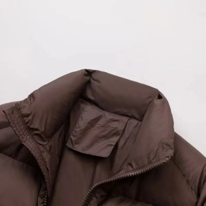 Chaqueta acolchada de alta calidad con cuello alto para mujer, transpirable, con botones y rayas marrones, chaqueta personalizada al por mayor. - Product Image 2