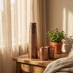 Bouteilles en cuivre gravées au design élégant, parfaites pour la maison, l'accueil des invités et le service, bouteille d'eau décorative d'Inde - Product Image 6