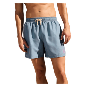 Short de plage uni bleu clair pour homme, taille mi-haute, braguette zippée, respirant, imprimé numérique, logo brodé, jambe gauche en polyester tissé - Product Image 1