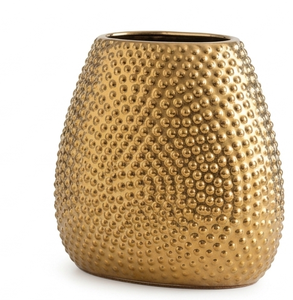 Handcrafted Beaded Textured Metal <b>Vase</b> <b>Gold</b> Finish Luxury Tabletop Flower <b>Vase</b> - Product Image 3