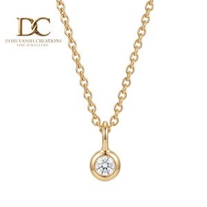 Collier tendance en or jaune massif 14 carats avec pendentif en diamant de laboratoire serti clos, taille ronde, bijou élégant pour femme - Product Image 1