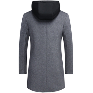 <b>Men's</b> Black <b>Wool</b> Overcoat Knee Length <b>Hooded</b> Winter Duffle Jacket Zipper Button Thick Warm <b>Coat</b> - Product Image 2