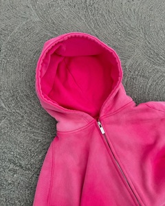 Sweat-shirt à capuche rose surdimensionné personnalisé en molleton de coton épais avec fermeture éclair intégrale pour hommes et femmes OEM ODM - Product Image 6