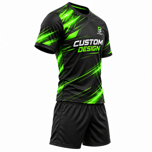 Conjunto de Camiseta y Pantalones Cortos de Fútbol para Equipos Masculinos, Color Negro y Verde, con Tela Transpirable, de Secado Rápido y que Absorbe la Humedad - Product Image 2