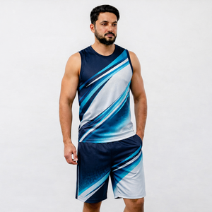 Men's Geometric Print Tank Top And Shorts <b>Set</b> V-Neck Quick Dry <b>Knitted</b> Polyester Sporty Summer Outfit - Product Image 4
